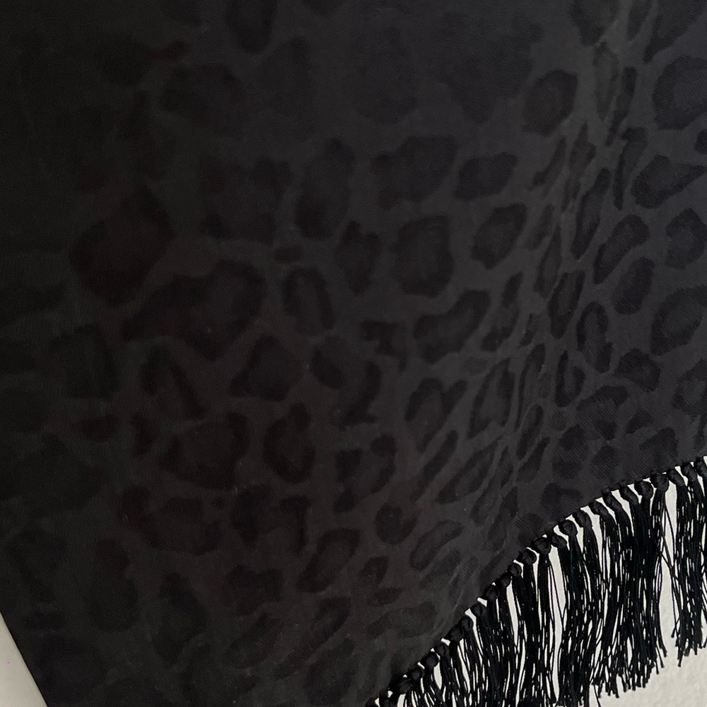 Saint Laurent Silk Black Leopard Patterned Opera Scarf with fringe - Picture 9 of 11